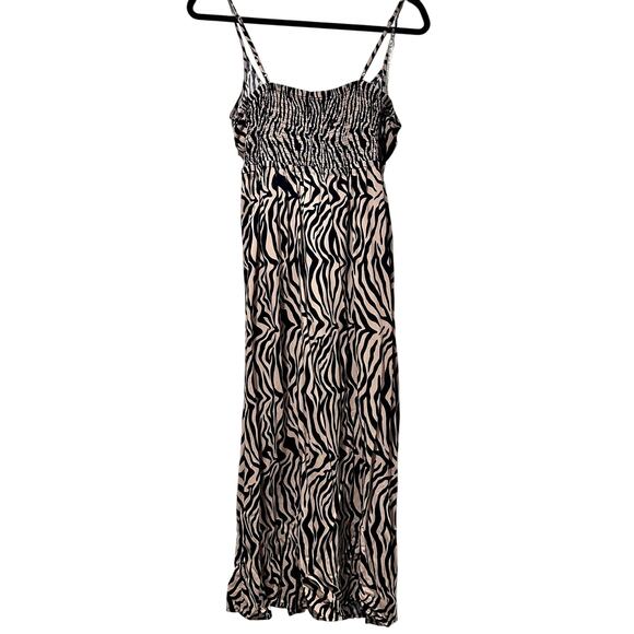 tan and black zebra print cutout sundress with tie front and front slit - Picture 5 of 8